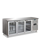 Tavolo refrigerato 3 ante in acciaio inox AISI 304, con porte vetro - ventilato +2°/+8°C - Classe C - cm 179,5x70x86h