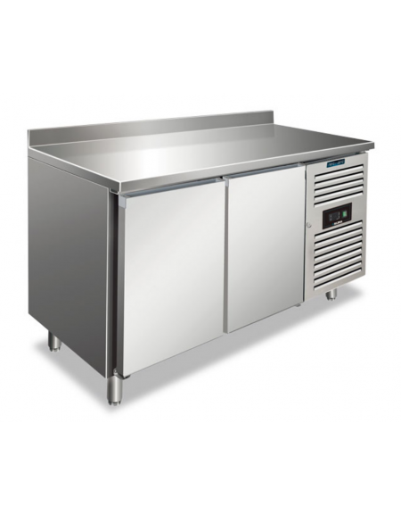 Tavolo congelatore negativo inox 2 porte con alzatina, ventilato -18°/-22°C - Classe D - cm 136x70x96h