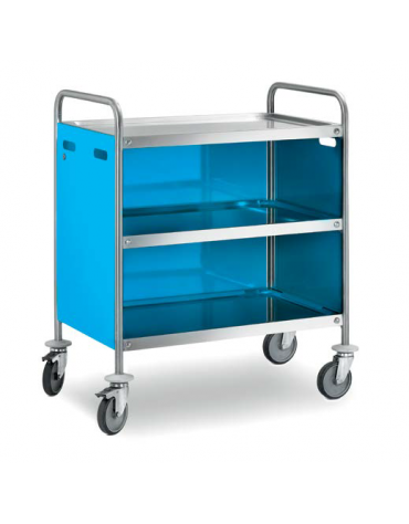Carrello di servizio inox 18/10 con 2 ripiani saldati e pannellature 3 lati removibili in AISI430 colore a scelta - cm 109x59x90
