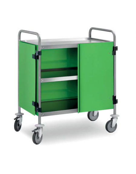 Carrello di servizio inox 18/10 con 3 ripiani saldati e pannellature 3 lati removibili in AISI430 colore a scelta - cm 109x59x90