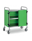 Carrello di servizio inox 18/10, 3 ripiani saldati e pannellature 3 lati ante a battente in AISI430 - cm 89x59x90h