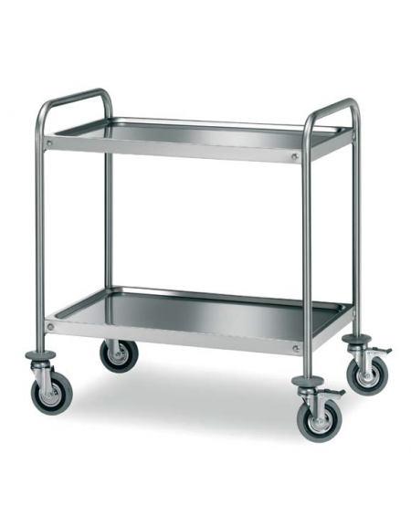 Carrello di servizio con 2 ripiani stampati - inox 18/10, tubo tondo - cm 80,8x69x90h, Portata kg 85
