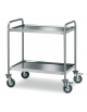 Carrello di servizio con 2 ripiani stampati - inox 18/10, tubo tondo - cm 80,8x69x90h, Portata kg 85