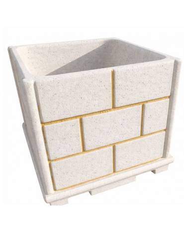 Fioriera quadrata in cemento calcestruzzo effetto muro per esterno - colore Bianco pietra - cm 100x100x100h