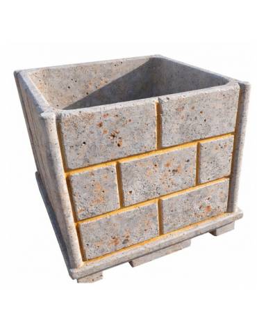 Fioriera quadrata in cemento calcestruzzo effetto muro per esterno - colore Grigio travertino - cm 100x100x100h
