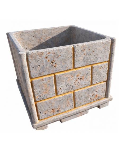 Fioriera quadrata in cemento calcestruzzo effetto muro per esterno - colore Grigio travertino - cm 100x100x100h