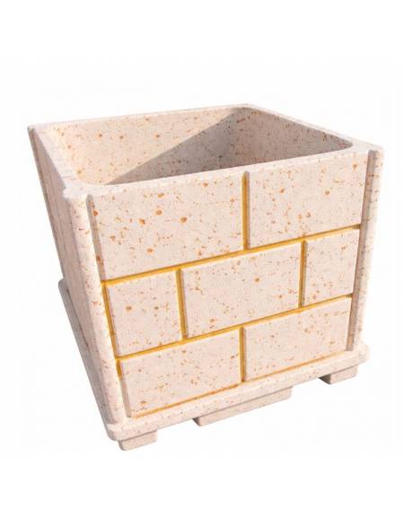 Fioriera quadrata in cemento calcestruzzo effetto muro per esterno - colore Bianco travertino - cm 100x100x100h