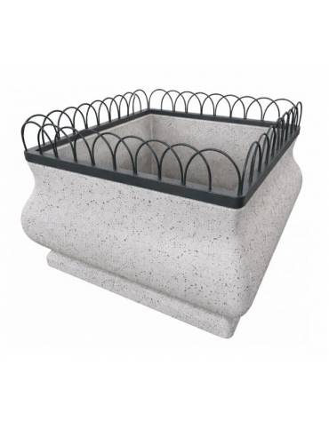 Fioriera quadrata in cemento calcestruzzo con struttura decorativa in acciaio - colore Grigio pietra - cm 150x150x100h