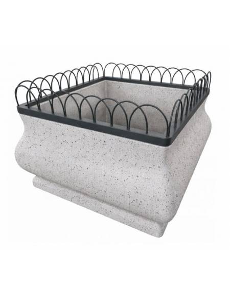 Fioriera quadrata in cemento calcestruzzo con struttura decorativa in acciaio - colore Grigio pietra - cm 150x150x100h