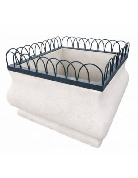 Fioriera quadrata in cemento calcestruzzo con struttura decorativa in acciaio - colore Bianco pietra - cm 150x150x100h