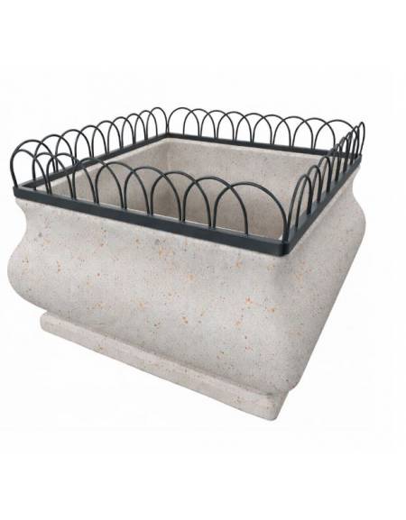 Fioriera quadrata in cemento calcestruzzo - colore Grigio travertino - struttura decorativa in acciaio - cm 150x150x100h  - CAM