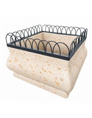 Fioriera quadrata in cemento calcestruzzo con struttura decorativa in acciaio - colore Bianco travertino - cm 150x150x100h