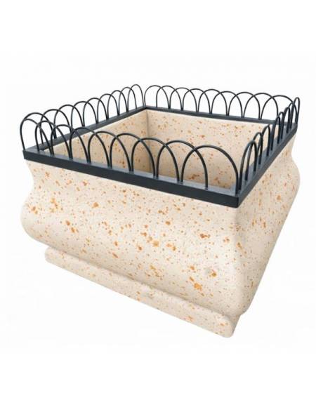 Fioriera quadrata in cemento calcestruzzo con struttura decorativa in acciaio - colore Bianco travertino - cm 150x150x100h