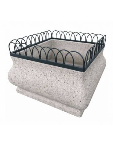 Fioriera quadrata in cemento calcestruzzo con struttura decorativa in acciaio - colore Bianco sabbiato - cm 150x150x100h