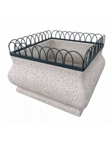 Fioriera quadrata in cemento calcestruzzo con struttura decorativa in acciaio - colore Bianco sabbiato - cm 150x150x100h
