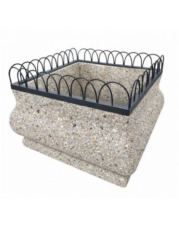 Fioriera quadrata in cemento calcestruzzo con struttura decorativa in acciaio - colore Grigio sabbiato - cm 150x150x100h