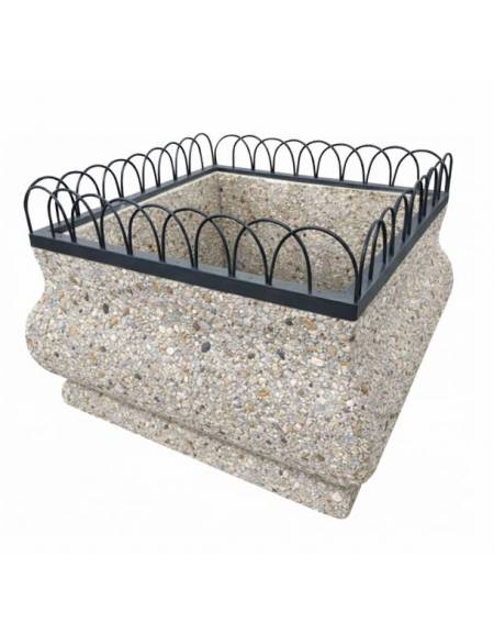 Fioriera quadrata in cemento calcestruzzo con struttura decorativa in acciaio - colore Grigio sabbiato - cm 150x150x100h