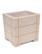 Fioriera quadrata in cemento calcestruzzo con scannellature - colore Bianco travertino  - cm 60x60x70h