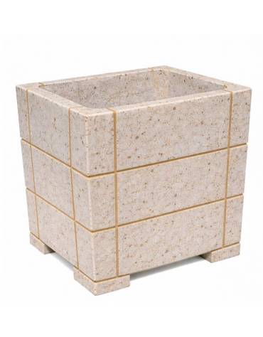 Fioriera quadrata in cemento calcestruzzo con scannellature - colore Bianco travertino  - cm 60x60x70h