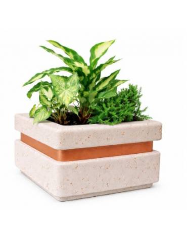 Fioriera quadrata in cemento calcestruzzo per esterno cm 90x90x65h - colore Bianco travertino