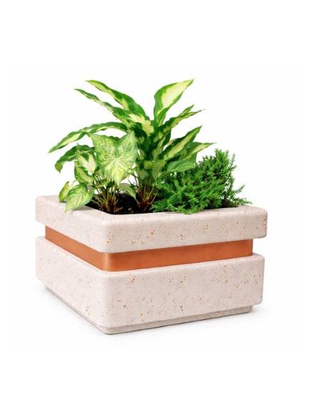 Fioriera quadrata in cemento calcestruzzo per esterno cm 90x90x65h - colore Bianco travertino
