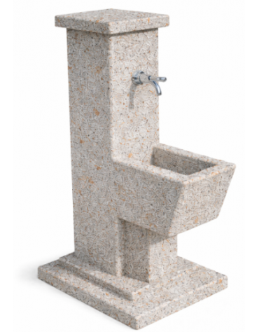 FONTANA QUADRATA IN CALCESTRUZZO CEMENTO COLORE GRIGIO TRAVERTINO PER ESTERNO - cm 50x43x105h