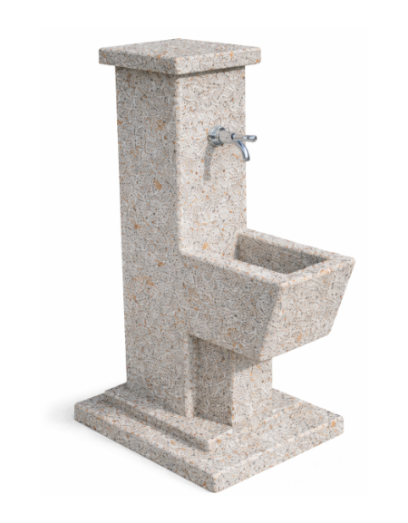 FONTANA QUADRATA IN CALCESTRUZZO CEMENTO COLORE GRIGIO TRAVERTINO PER ESTERNO - cm 50x43x105h