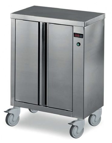 Mobiletto scaldapiatti in acciaio inox 18/10 AISI 304 - 1 anta - capacità 50 piatti da Ø 320 mm - mm 530x390x800h