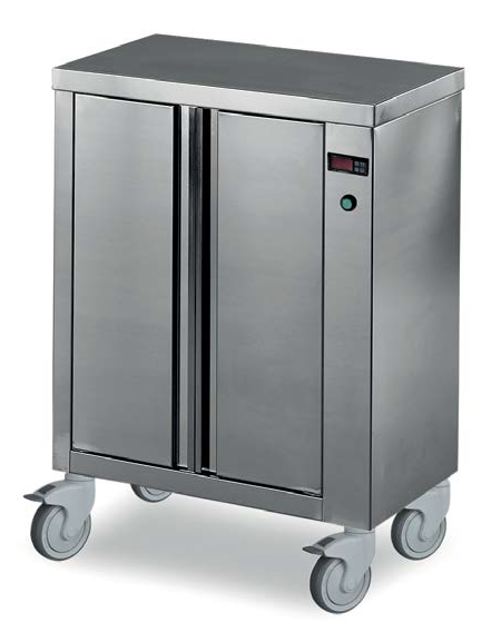 Mobiletto scaldapiatti in acciaio inox 18/10 AISI 304 - 1 anta - capacità 50 piatti da Ø 320 mm - mm 530x390x800h