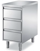 Cassettiera gastronorm in acciaio inox AISI 304 a 3 cassetti, senza ripiano - Dimensioni mm 645x690x810h
