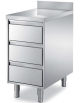Cassettiera gastronorm in acciaio inox AISI 304 a 3 cassetti, con ripiano e alzatina - Dimensioni mm 450x700x850h