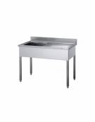 Lavatoio inox gambe quadre con 1 vasca e gocciolatoio destro - Dimensioni cm 100x70x85/90h