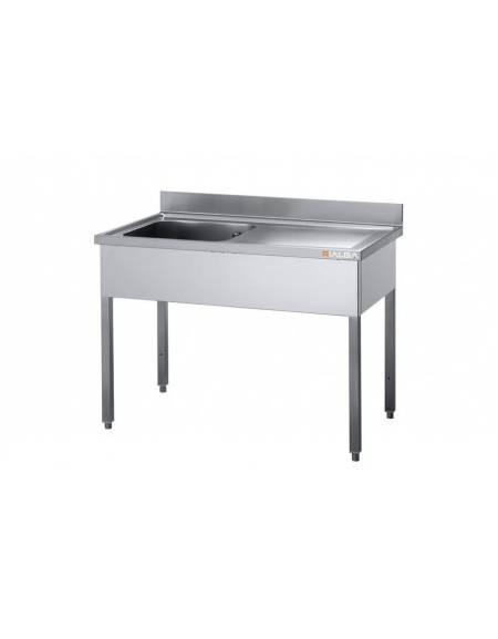 Lavatoio inox gambe quadre con 1 vasca e gocciolatoio destro - Dimensioni cm 100x70x85/90h
