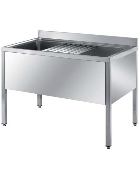 Lavatoio per lavaggio pentole in inox AISI 304 con gambe quadre - 1 vasca cm 166x50x37,5h - con griglia - cm 200x70x85h