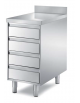 Cassettiera gastronorm in acciaio inox AISI 304 a 4 cassetti, con ripiano e alzatina - Dimensioni mm 650x700x850h