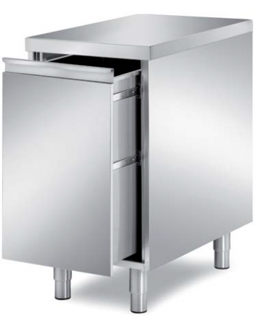 Elemento neutro con cassettone estraibile in acciaio inox AISI 304, con ripiano - Dimensioni mm 650x700x850h