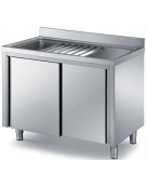 Lavatoio armadiato per lavaggio pentole in inox AISI 304  - 1 vasca cm 106x50x37,5h - con griglia - cm 120x70x85h