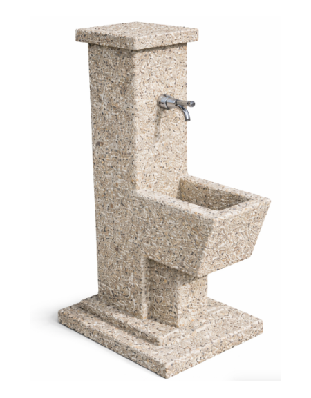 FONTANA QUADRATA IN CALCESTRUZZO CEMENTO COLORE GRIGIO SABBIATO PER ESTERNO - cm 50x43x105h