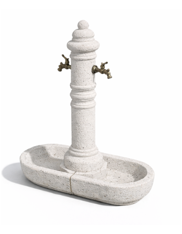 FONTANA DOPPIA IN CALCESTRUZZO CEMENTO COLORE BIANCO PIETRA PER ESTERNO - cm 70x45x121h