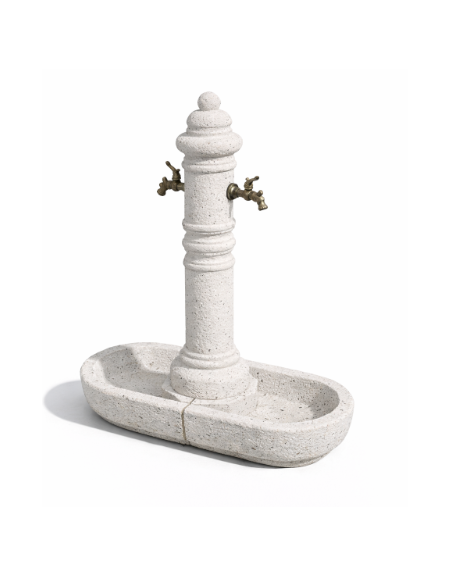 FONTANA DOPPIA IN CALCESTRUZZO CEMENTO COLORE BIANCO PIETRA PER ESTERNO - cm 70x45x121h