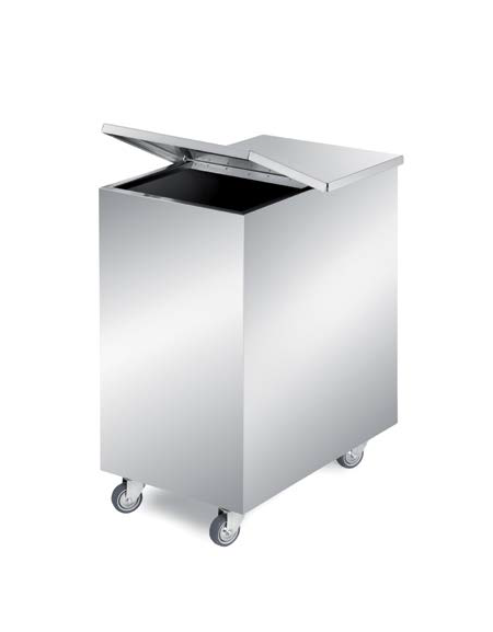 TRAMOGGIA INOX AISI 304 ANGOLI IN SQUADRO CON COPERCHIO - CON DIVISORIO ESTRAIBILE - CARRELLATA - 50L+50L - CM - cm 37,5x56x70h