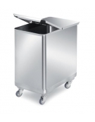 TRAMOGGIA INOX AISI 304 SPIGOLI ARROTONDATI CON COPERCHIO - CON DIVISORIO ESTRAIBILE - CARRELLATA - CAPACITA' 50+50 L - CM. 56X3
