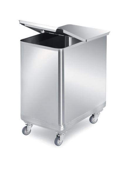 TRAMOGGIA INOX AISI 304 SPIGOLI ARROTONDATI CON COPERCHIO - CON DIVISORIO ESTRAIBILE - CARRELLATA - CAPACITA' 50+50 L - CM. 56X3