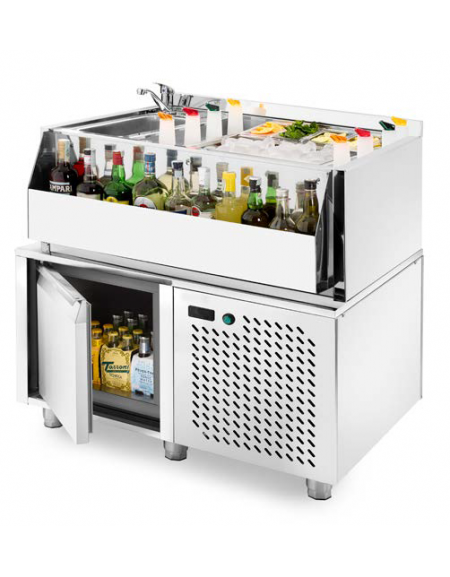 COCKTAIL STATION IN ACCIAIO INOX AISI 304 CON VANO INFERIORE REFRIGERATO CON 1 PORTA A BATTENTE - CM 100x70x83h