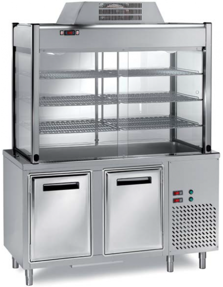 ELEMENTO INOX AISI 304 REFRIGERATO CON VETRINA SOPRASTANTE REFRIGERATA, CAPACITA 3 GN 1/1 - CM 120X70X200H