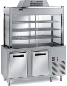ELEMENTO INOX AISI 304 REFRIGERATO CON VETRINA SOPRASTANTE REFRIGERATA, CAPACITA' 4 GN 1/1 - CM 150X70X200H