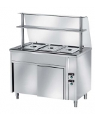 TAVOLO INOX AISI 304 SELFSERVICE BAGNOMARIA, X3 GN1/1 - VANO INFERIORE RISCALDATO - SENZA SOVRASTRUTTURA IN VETRO - CM 120X70X89