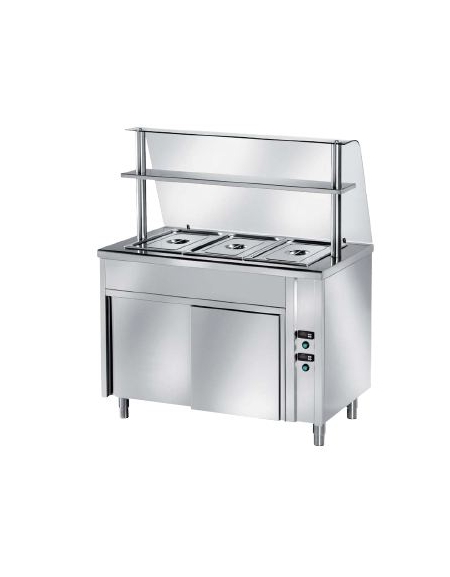 TAVOLO INOX AISI 304 SELFSERVICE BAGNOMARIA, X3 GN1/1 - VANO INFERIORE RISCALDATO - SENZA SOVRASTRUTTURA IN VETRO - CM 120X70X89