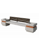 Panchina in cemento con 2 fioriere laterali e seduta con fori - colore Bianco sabbiato - schienale in legno - cm 310x60x85h