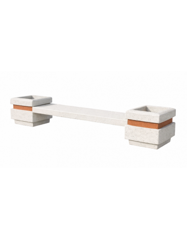 Panchina in cemento calcestruzzo seduta liscia con 2 fioriere laterali - colore Bianco pietra - cm 310x60x65h - Conforme ai CAM